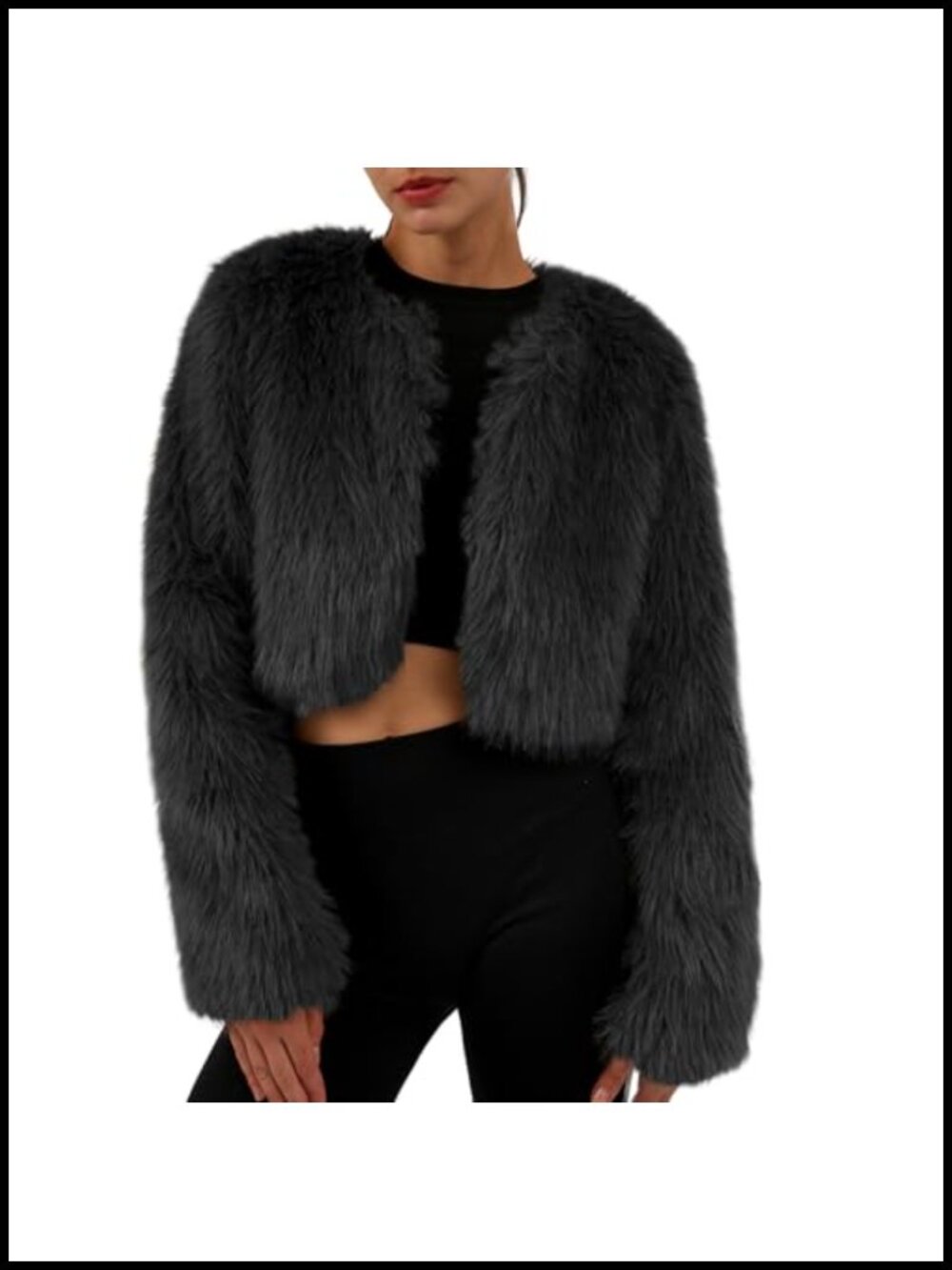 Faux Fur Cropped Coat Long Sleeve Open Front Jacket